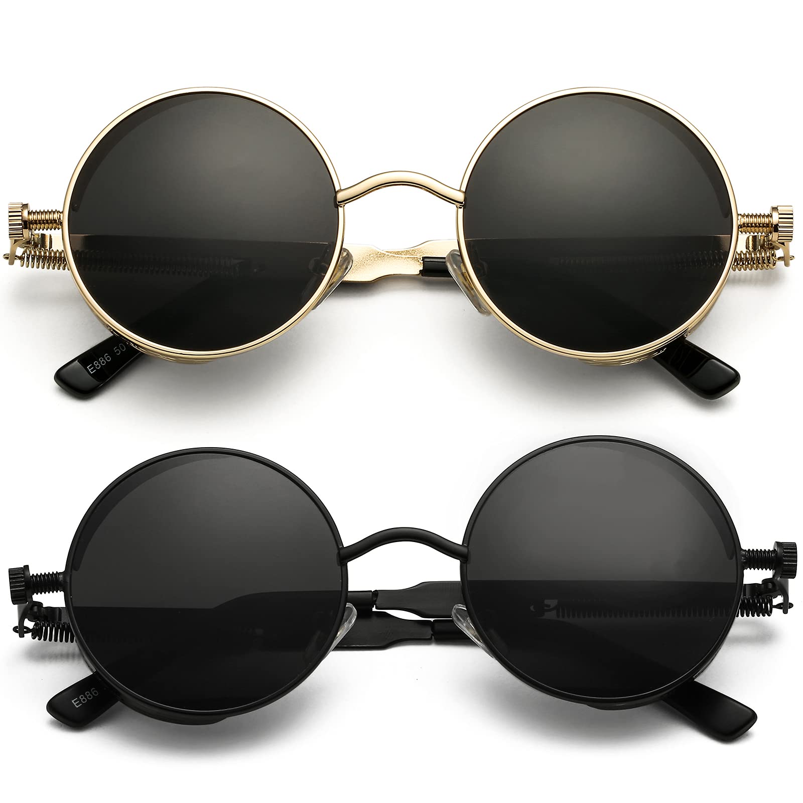 AIEYEZO Occhiali da sole rotondi Steampunk per uomo donna occhiali gotici vintage cerchio telaio in metallo 100% lenti con blocco UV