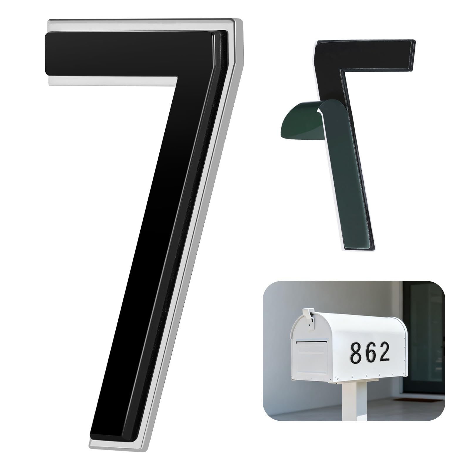 4 Inch Black House Numbers for Outside, VONDERSO Self-Adhesive Mailbox Numbers with Exclusive Electroplated Finish and Durable ABS Base, for House Plaques, Mailbox, Yard, Garage – Plaque Number ‘7’