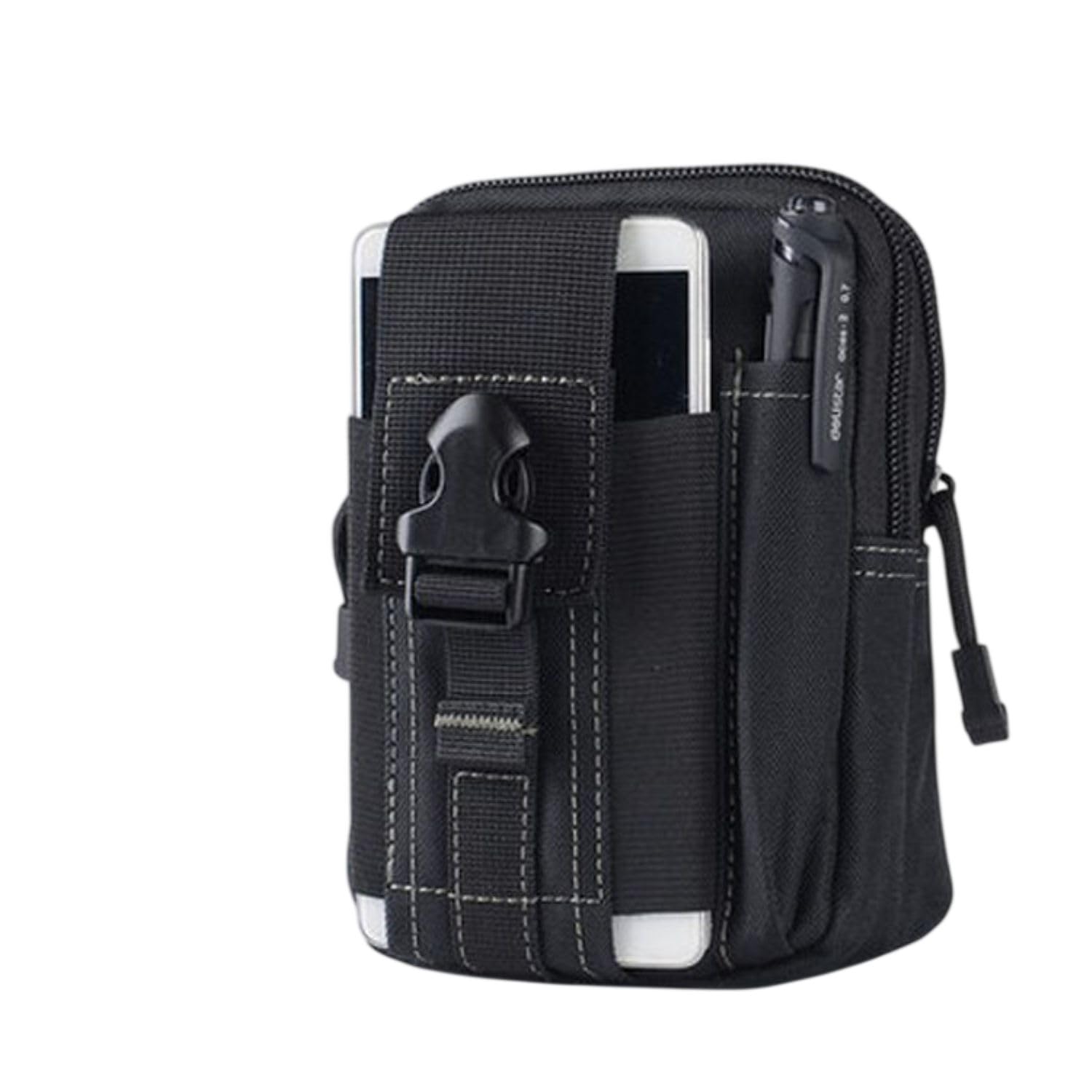 MOMISY Men’s Nylon Multi-Purpose Utility Pouch, Belt Phone Holster with Buckle Closure, Outdoor Travel Waist Bag for Mobile & Accessories, (Black)-image-23