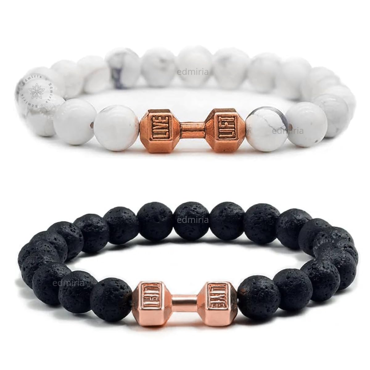 EDMIRIA Couple Distance Dumbbell Relationship Bracelets Black Lava & White Howlite Energy Beads Stone Balance Bracelet Banglet for Lovers (Howlite Rosegold + Lava Rosegold) (B0CSBRQF6Y) Amazon Price History, Amazon Price Tracker