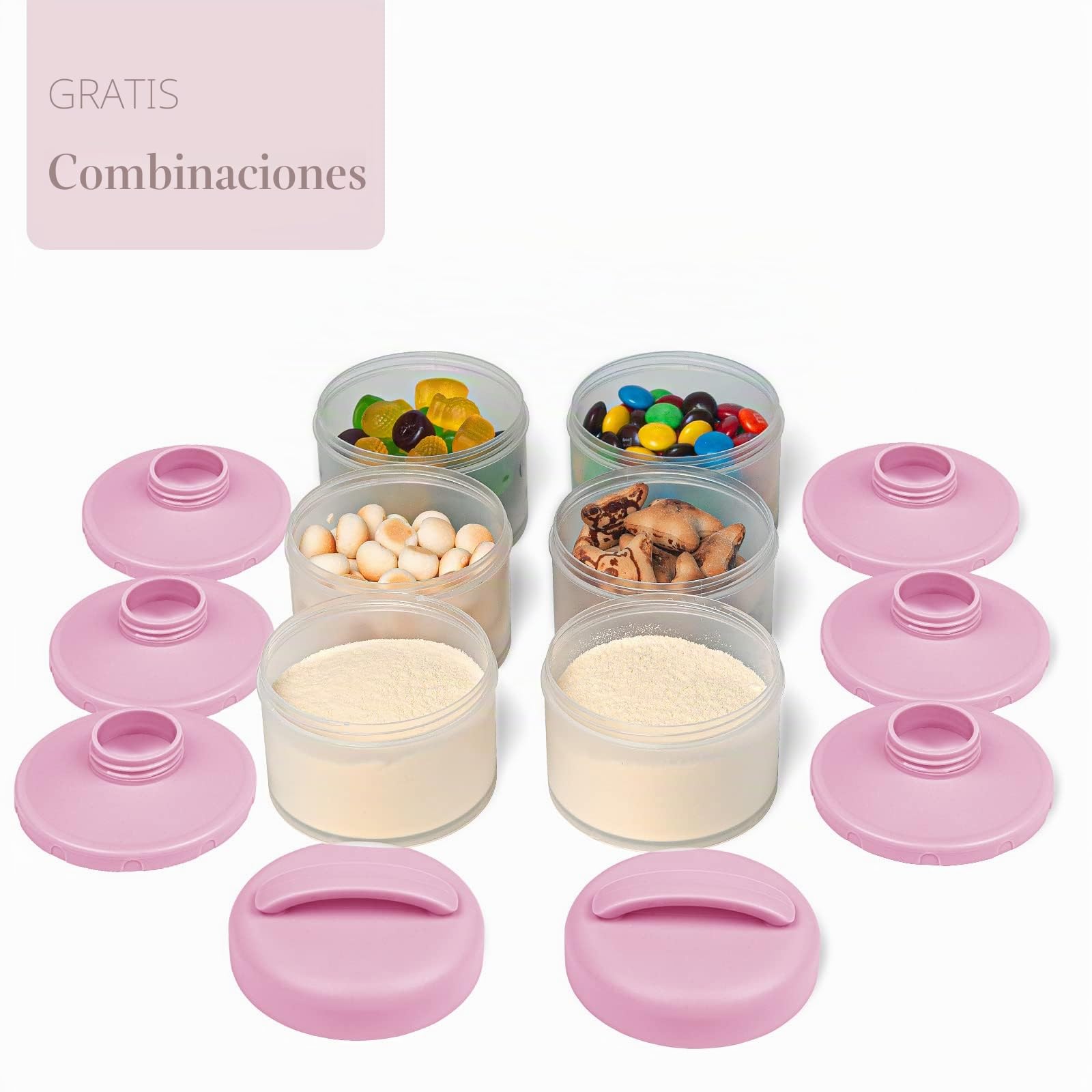 Termichy Apilable Dispensador Leche en Polvo Bebé y Cereales, 2 Paquetes (bebe rosa)