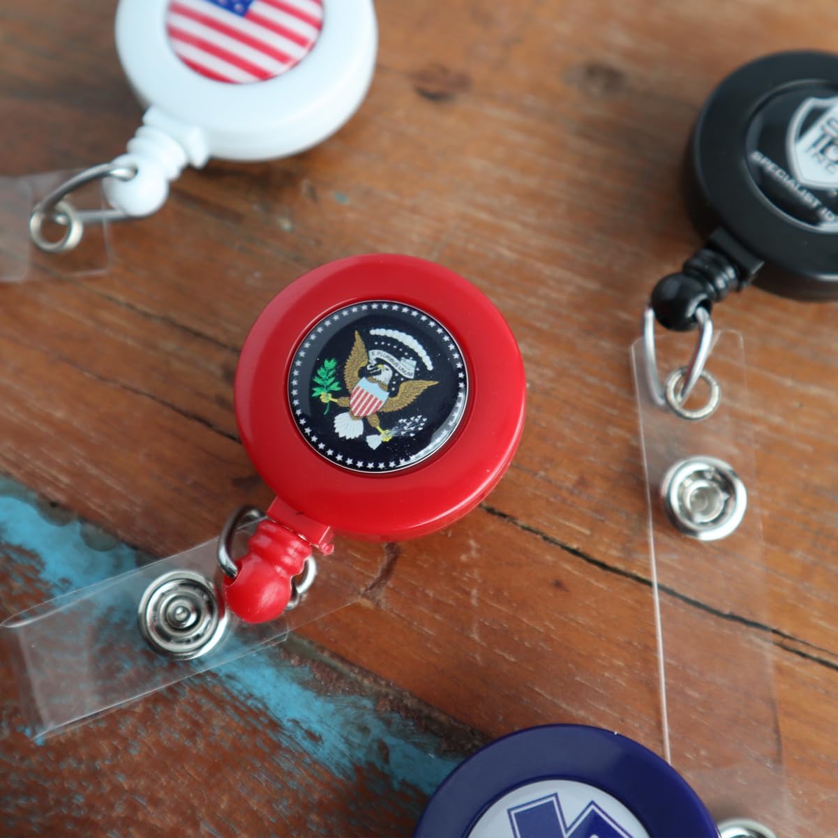 Bulk 100 Pack - Custom Badge Reels Retractable (Upload Your Logo) with Belt Clip - Personalized Full Color Print Dome Label - Company Badge Holders for Medical Staff, Office by Specialist ID (Red)