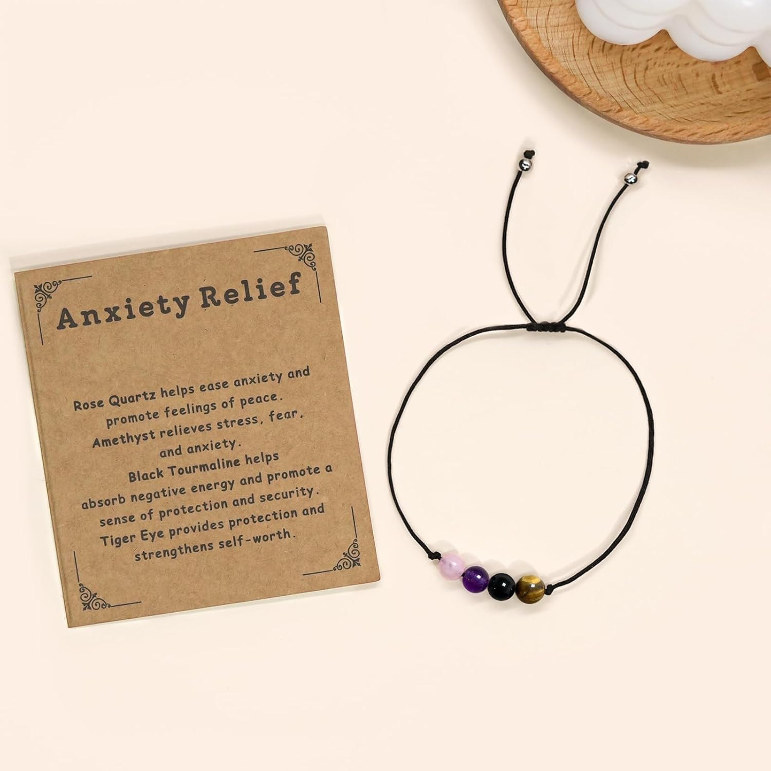 Nanafast Anxiety Relief Bracelet for Women Natural Healing Crystal Bracelets Adjustable Amethyst Beaded Bracelet Anxiety Relief Items with Message Card - Image 6