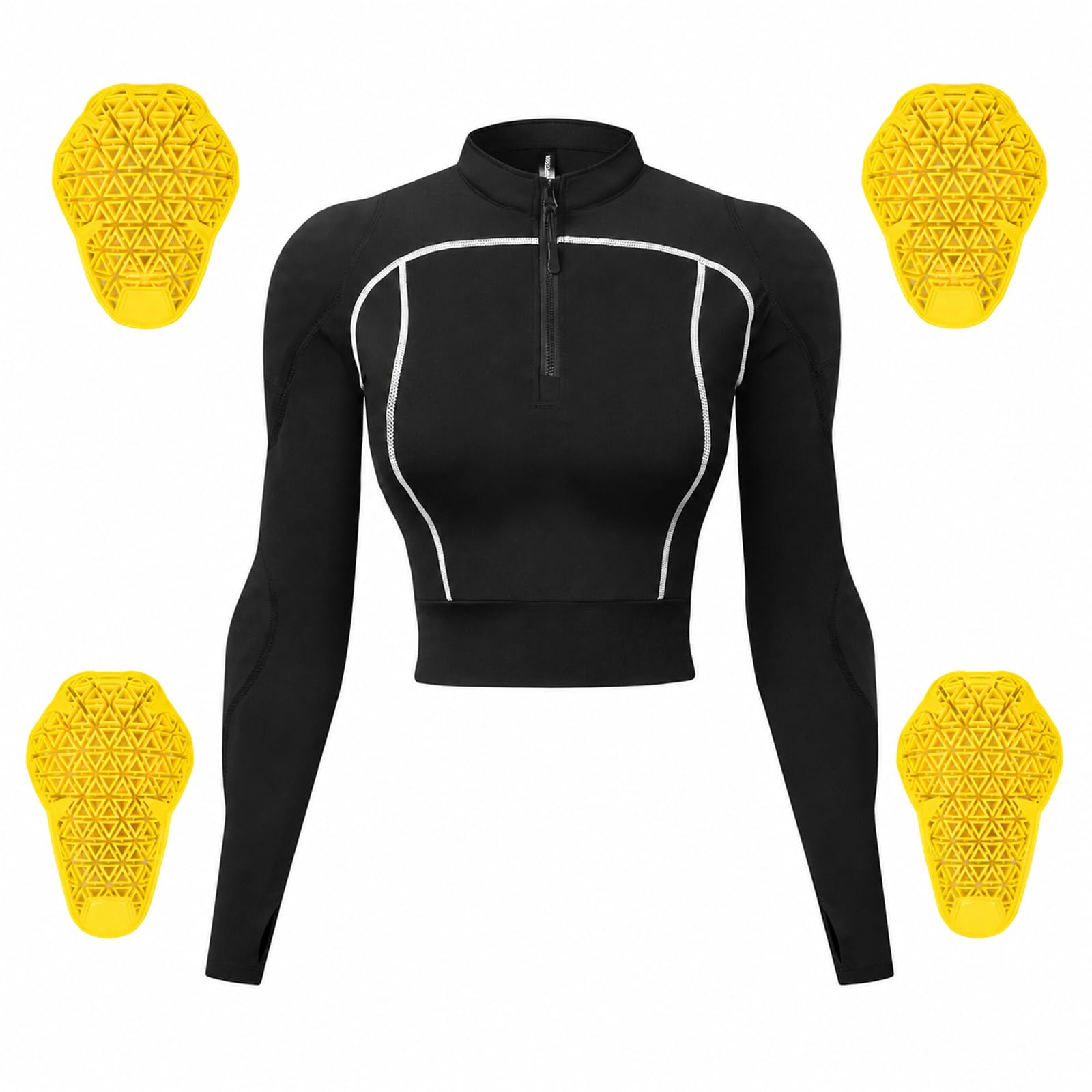 Equipamiento Moto Mujer, 4 Refuerzos, Transpirable, Elástico | 4 insertos extraíbles, hombros, brazos, manga larga, cuello alto, corte ceñido, tejido aireado, moto, scooter y bicicleta