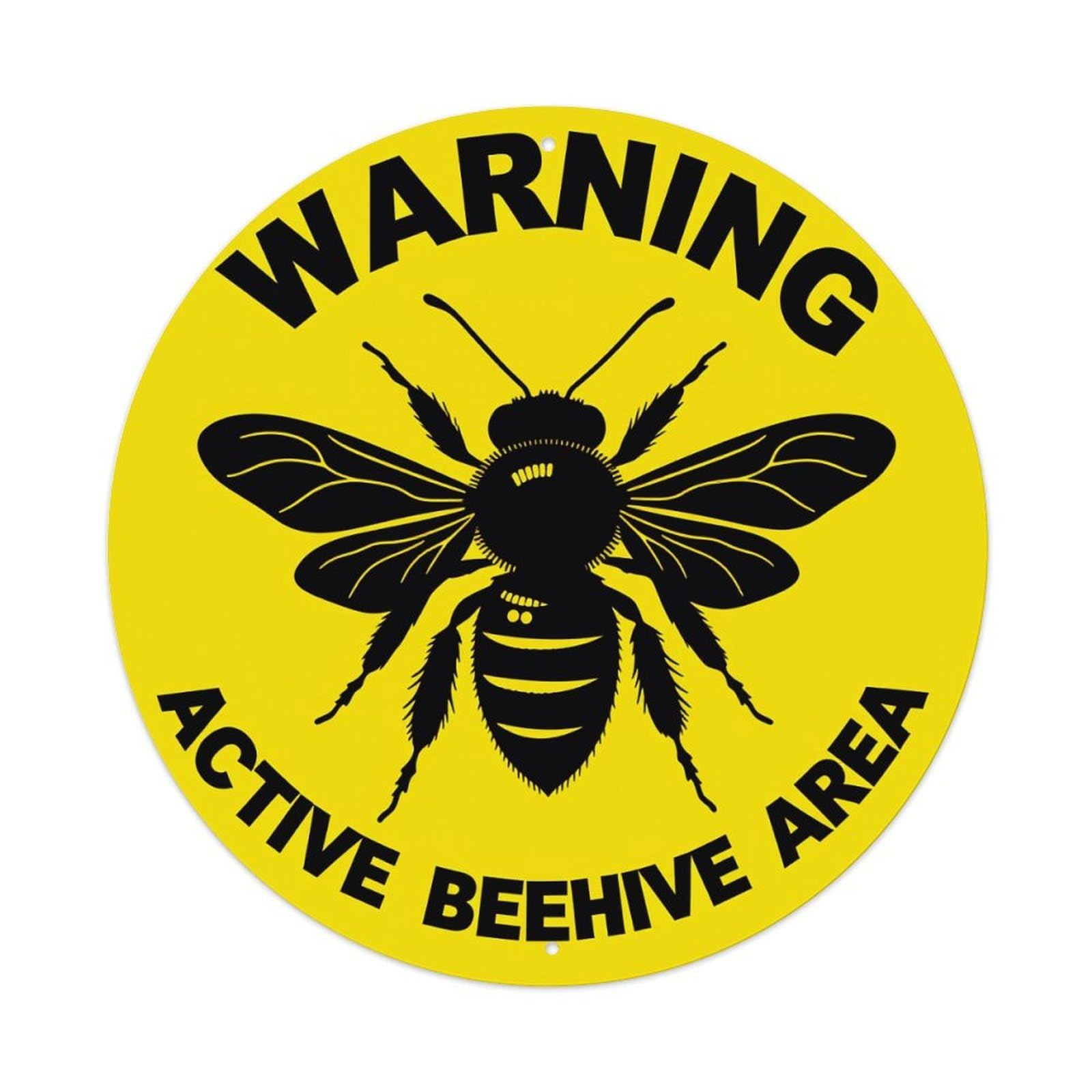 Warning Beehive Active Area Sign Round Tin Sign Vintage Metal Poster Retro Bar, Home, Man Cave, Kitchen, Laundry Room Wall Art Decor Gift 8x8Inch