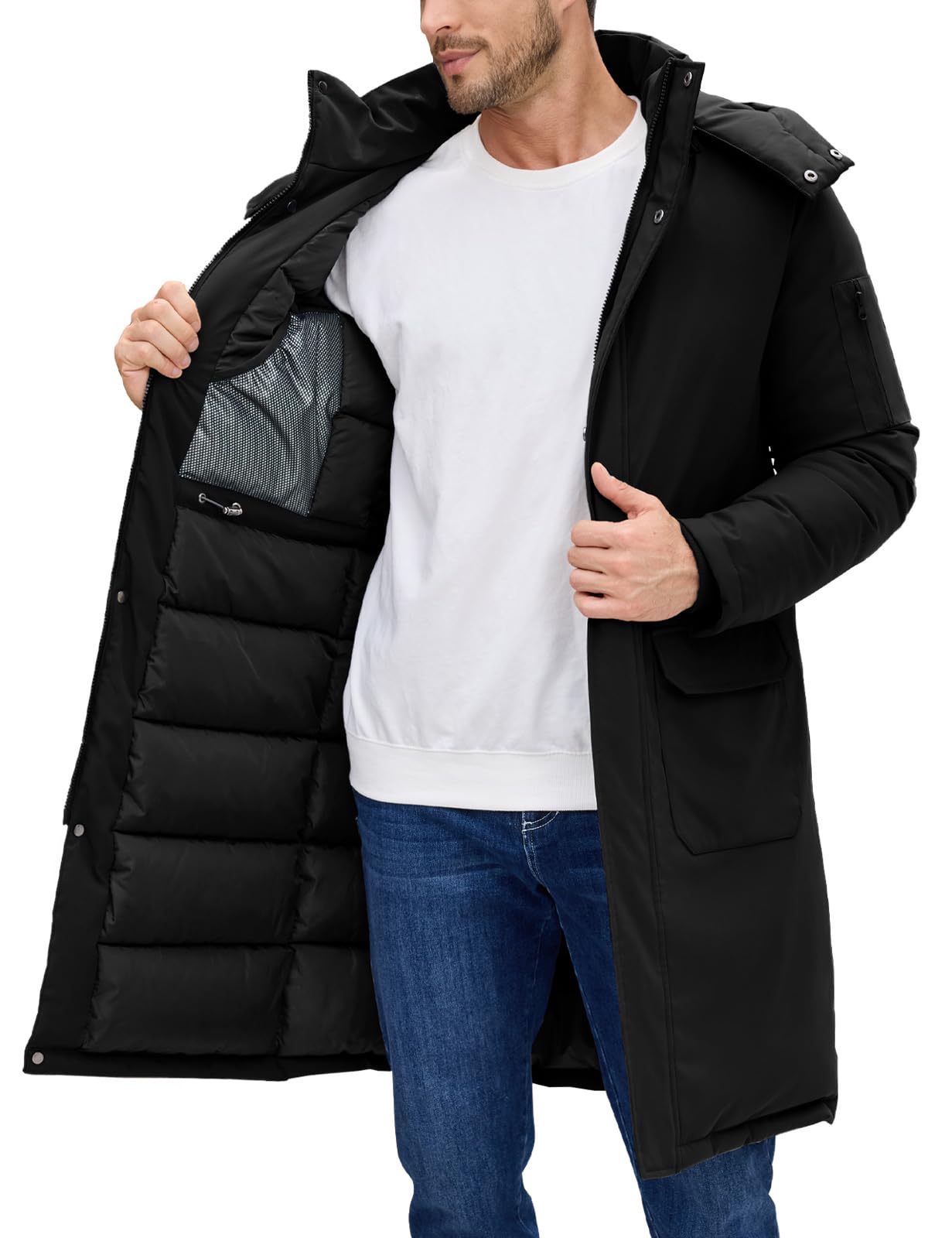 TOMEEK Chaqueta Hombre Invierno Abrigo Largo Hombre Cálido Acolchada con Capucha Cremallera Parka Casual Chaquetas Cazadora Viento Abrigos Coat Chaquetón con Bolsillos