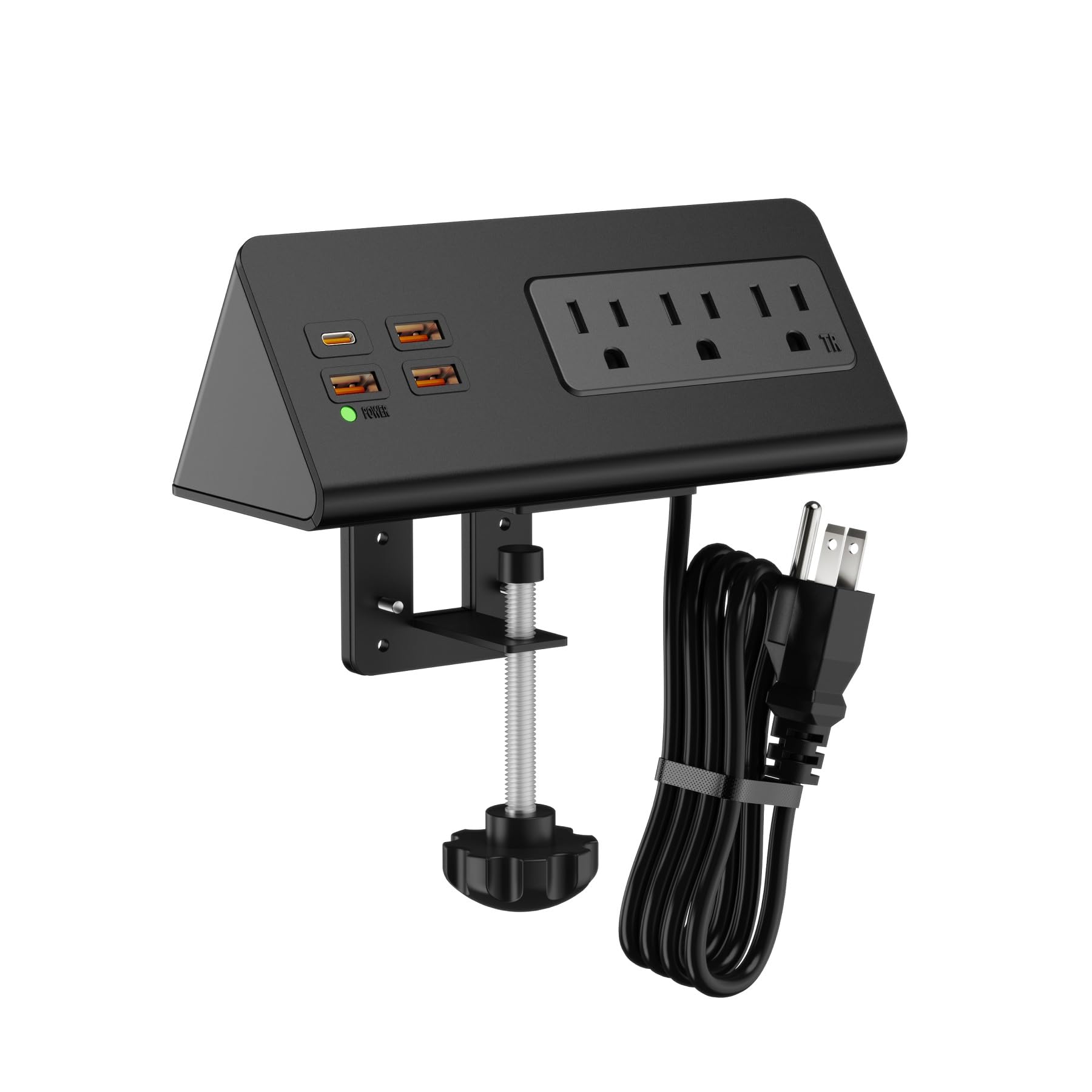 Desk Edge Clamp Mount Power Strips with 4 USB Ports(1xPD 20W USB-C Port)& 3 AC Outlets,1875 Joules Tabletop Surge Protector, Power Sockets for Office Table/Hotel Nightstands,ETL Listed (1-Pack, Black)