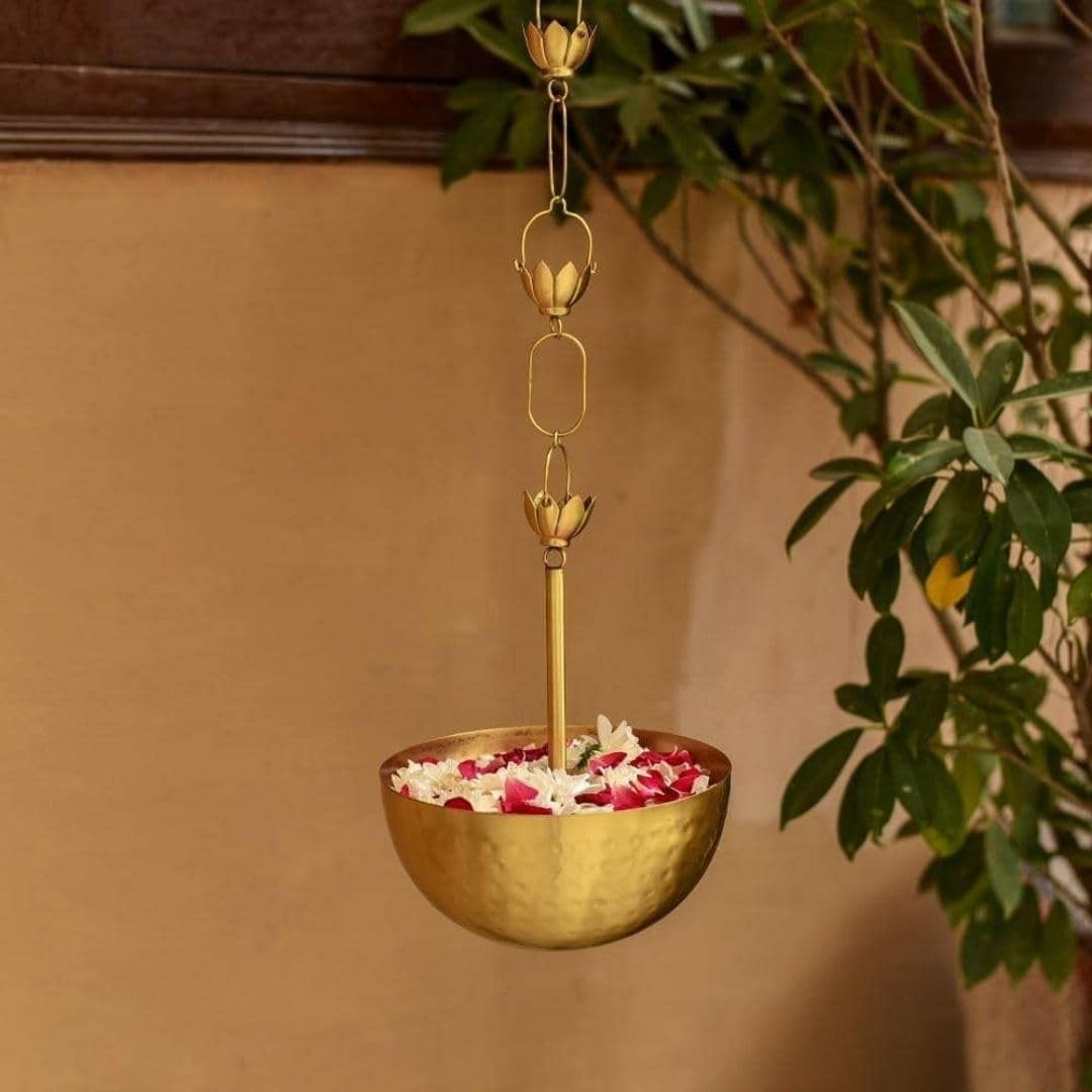 RITUALISTIC Home Purifying Brass(Gold) Dhoop Holder and Candle LightIncense BurnerDhoop DaniPooja ItemsDhoop Batti StandSambrani HolderPooja Room Decor Medium Hanging Loban