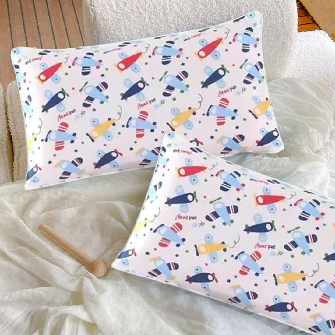 2 pcs Federa Cuscino 100% Cotone con Chiusura a Busta per Bambini e Neonati, Federa Cuscino 40x60 per Carrozzina e Lettino (Aereo)