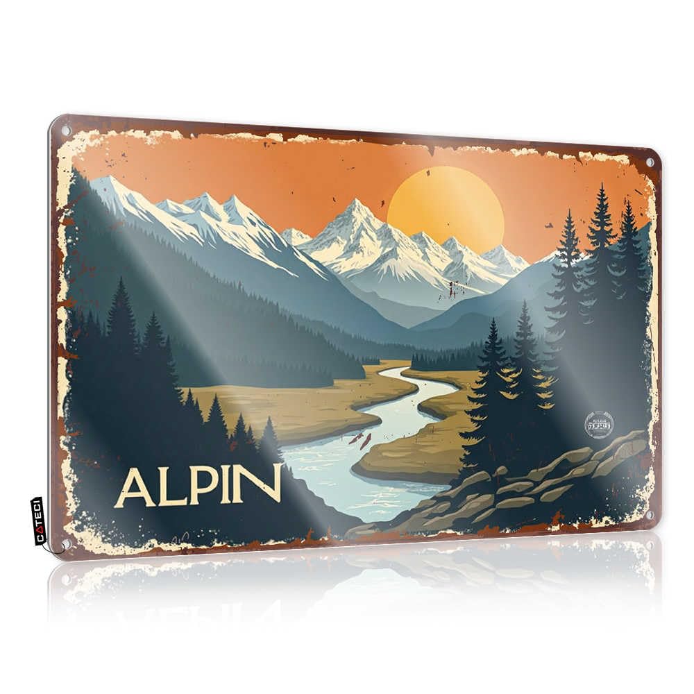 Fzfn Colour Retro Wall Art Accessories Handcrafted Alpine Sunset: A Serene Mountain Landscape For Road - Front Yard Decor Customizable(20X30cm)