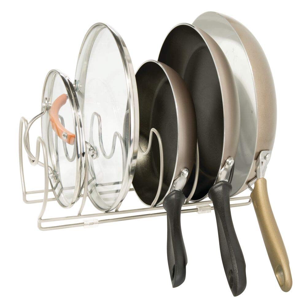mDesign égouttoir en métal pour casseroles, poêles et couvercles (lot de 2) – range couvercle compact pour placard de cuisine – rangement peu encombrant pour ustensiles de cuisine – argenté mat