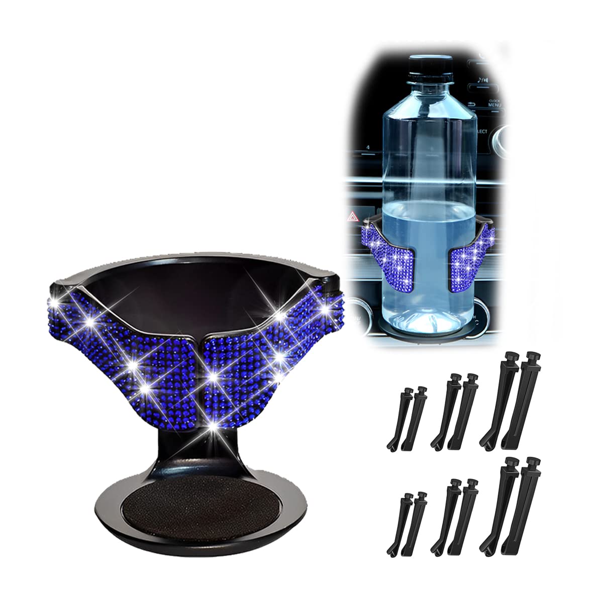 AUCELI Car Cup Holder, Bling Rhinestone Cup Bottle Mount with Car Air Vent Clips, Adjustable Crystal Drink Holder Stand for Coffee Water Tea, Universal Automotive Interior Accessories (Royal Blue)