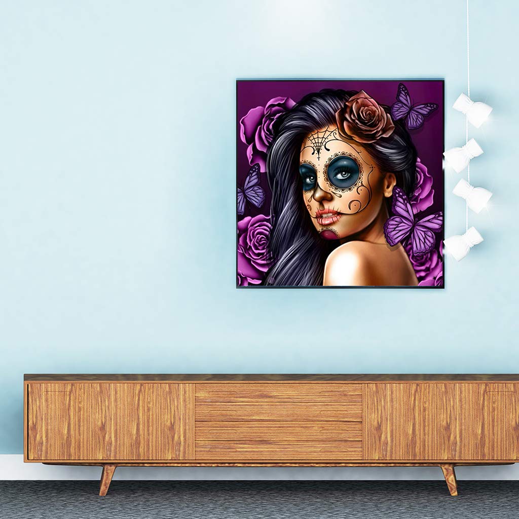 Diamond Painting Skull 40x50cm - Teschio Messicano Catrina Con Clessidra - Kit Completo Con Perline Rettangolari, Tela HD, Strumenti