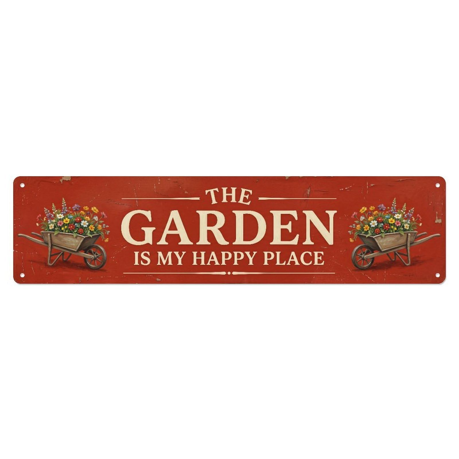 Vintage The Garden Is My Happy Place Wheelbarrow Metal Tin Sign