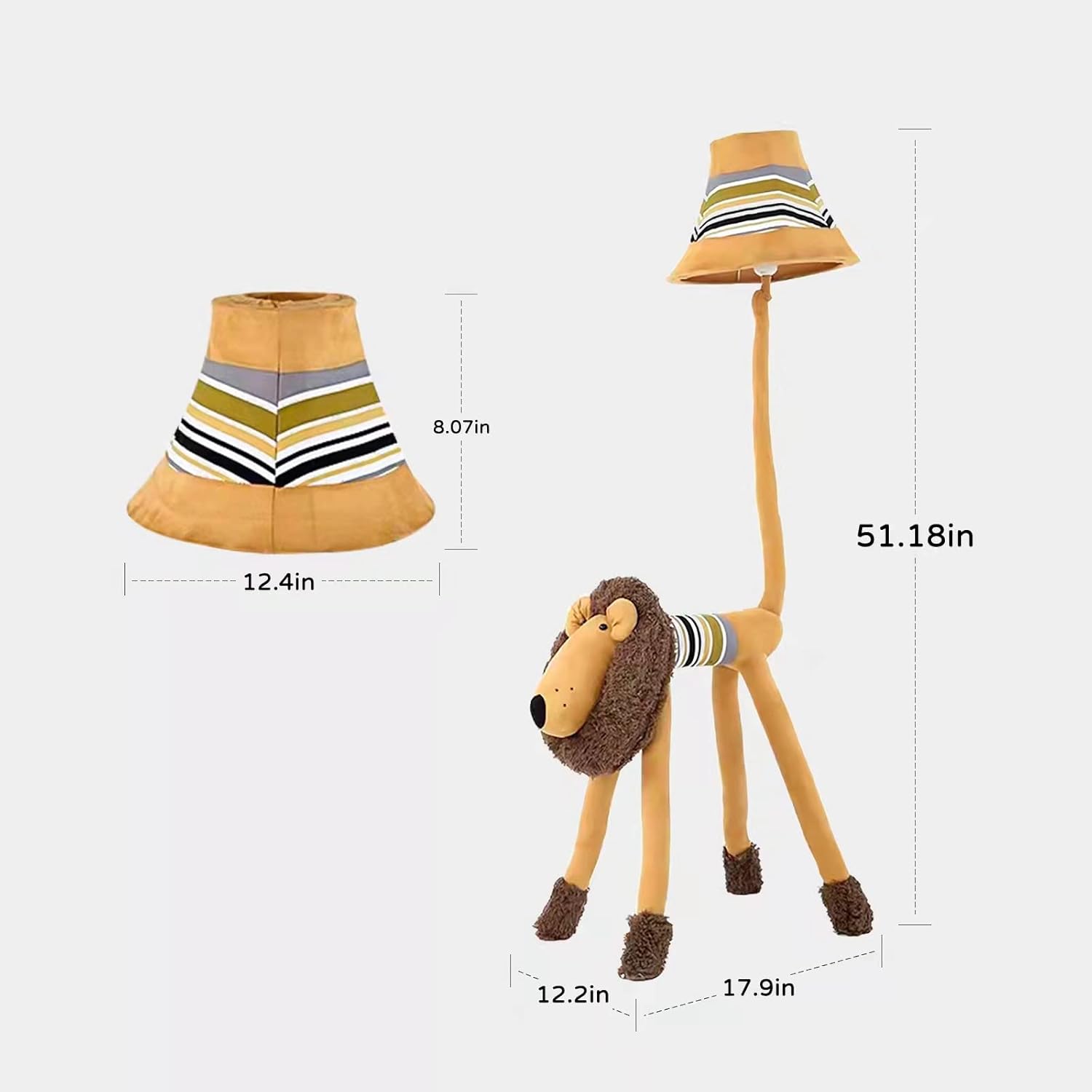 HERBESTBAY Kids Floor Lamp, Brown Lion Creative Design Modern Floor Lamp for Bedroom, 51 Inch Hand-Stitched Toy Standing Lamp for Living Room, Package Come with an E26 LED Bulb (Brown Lion)