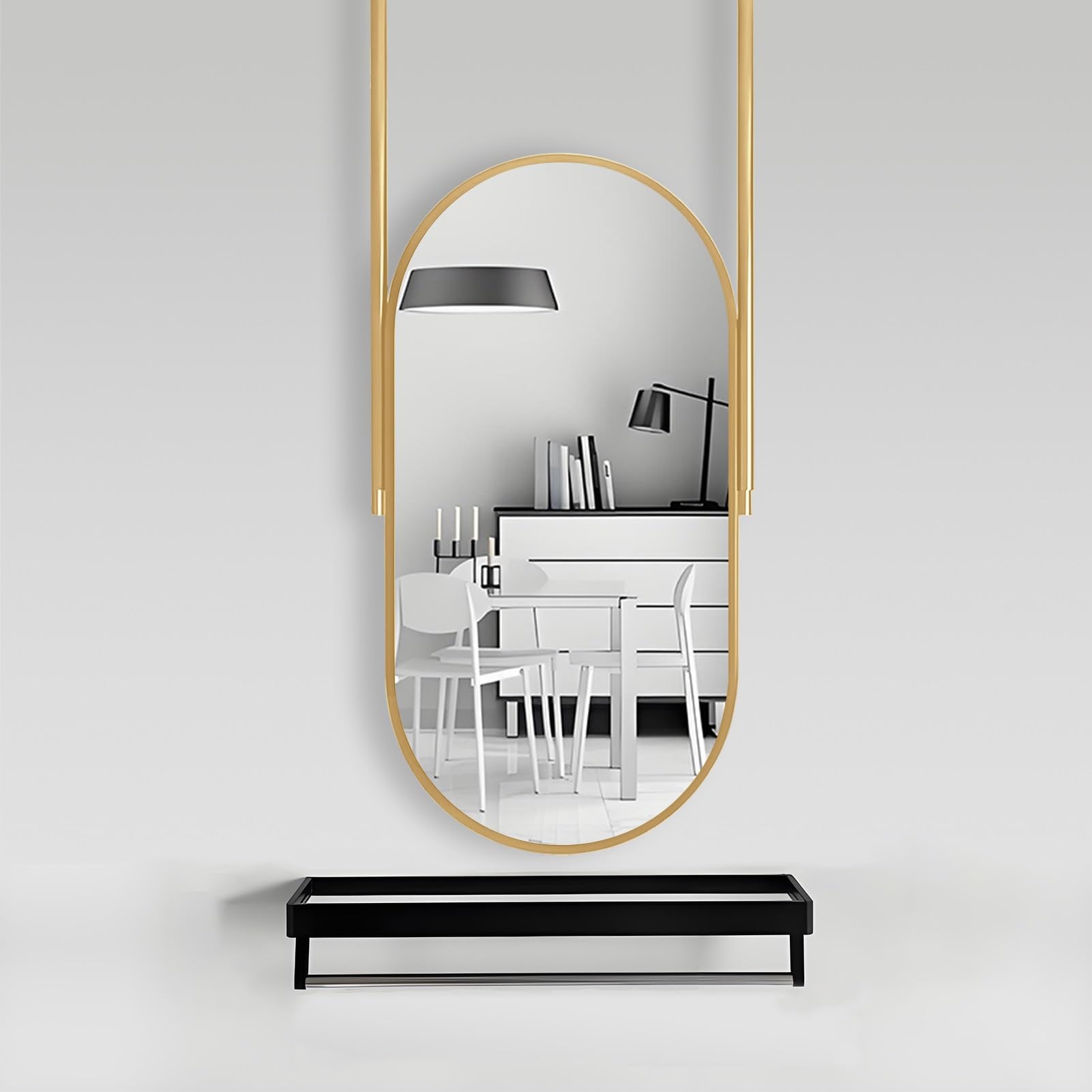 FGXHHS Modern Rectangle Mirror with Frame, Bathroom, Bedroom Gold Metal Frame for Wall, Vertical Ceiling Mount HD Mirrors, Customizable Boom(50cmx70cm)