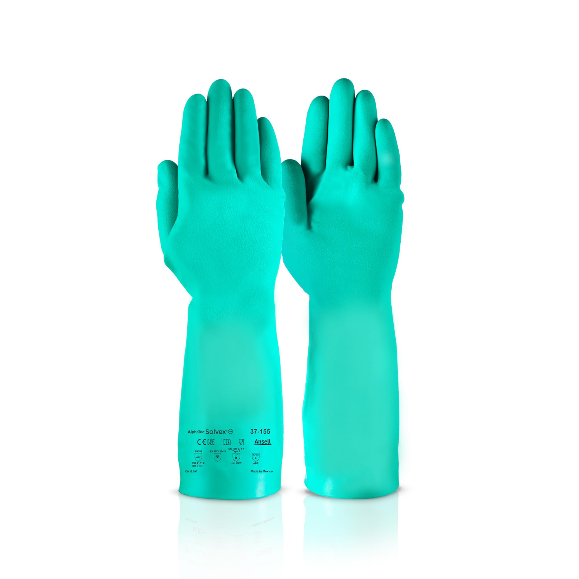Ansell Alphatec Solvex 37-155 Nitrile Industrial Chemical-Resistant Gloves for Food Handling, Mechanics, Utilities - Large (9), Green (1 Pair)