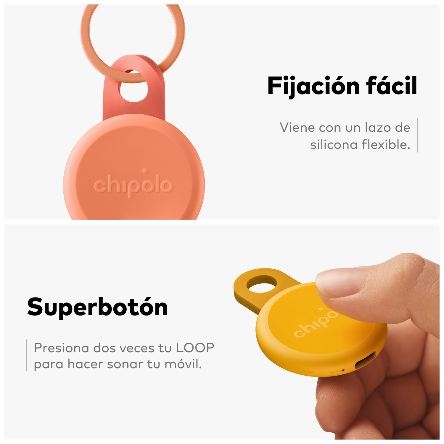 Chipolo Loop - Dispositivo de rastreo Bluetooth Recargable para Llaves y Bolsos, Compatible con Buscar de Apple o con Localizador de Google, Llama tu móvil y Alertas Fuera de Alcance - 4 Pack
