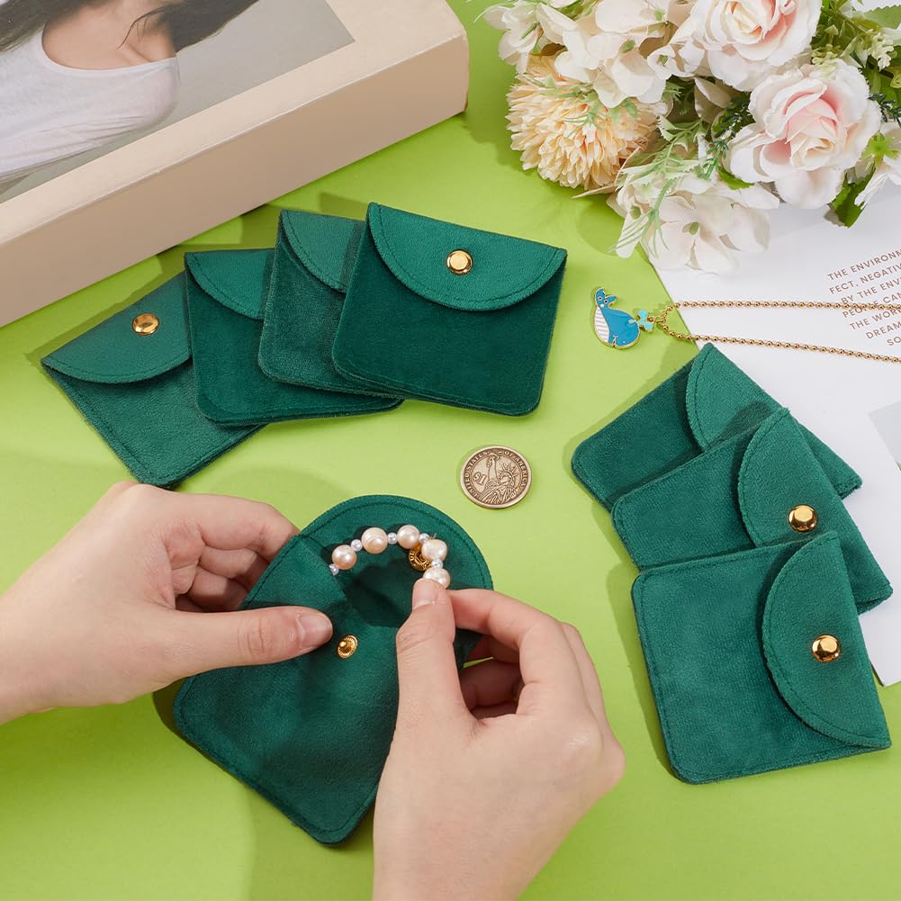 UNICRAFTALE about 12Pcs Jewelry Pouches Soft Velvet Jewelry Pouches Green Jewelry Gift Bags with Snap Button Rectangle Portable Storage Bag for Rings Necklaces Earrings Bracelets Organizer - Image 2