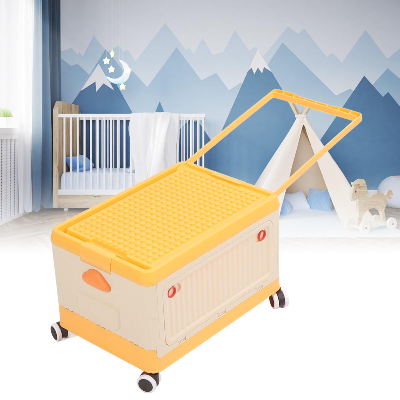 AMONIDA Contenedor Organizador de Juguetes con Ruedas con Tapa y Ruedas Solución de Almacenamiento Elegante para Niños PP Duradero 16.5x11.4x11.0in (ORANGE)