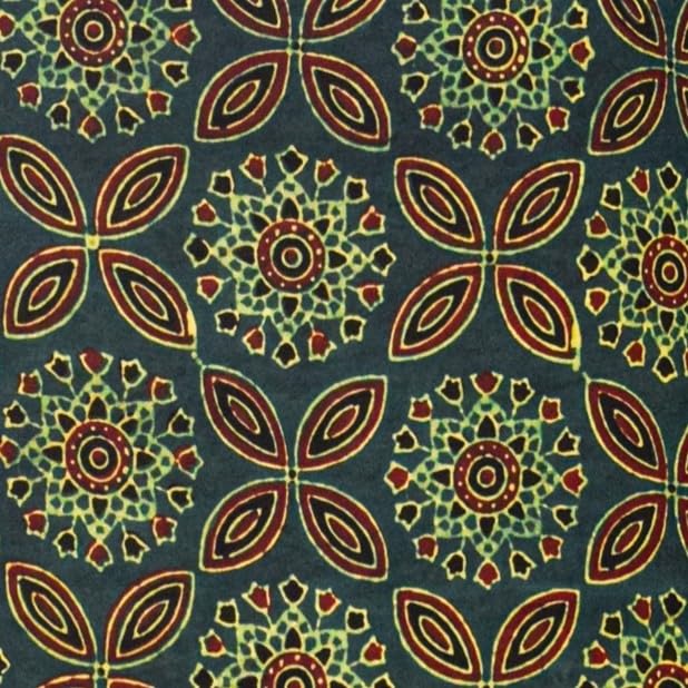 Image of Ethnics of Kutch Womens's Ajrakh Modal Silk Natural Dye Hand Block Print Unstitched Kurta Fabric
