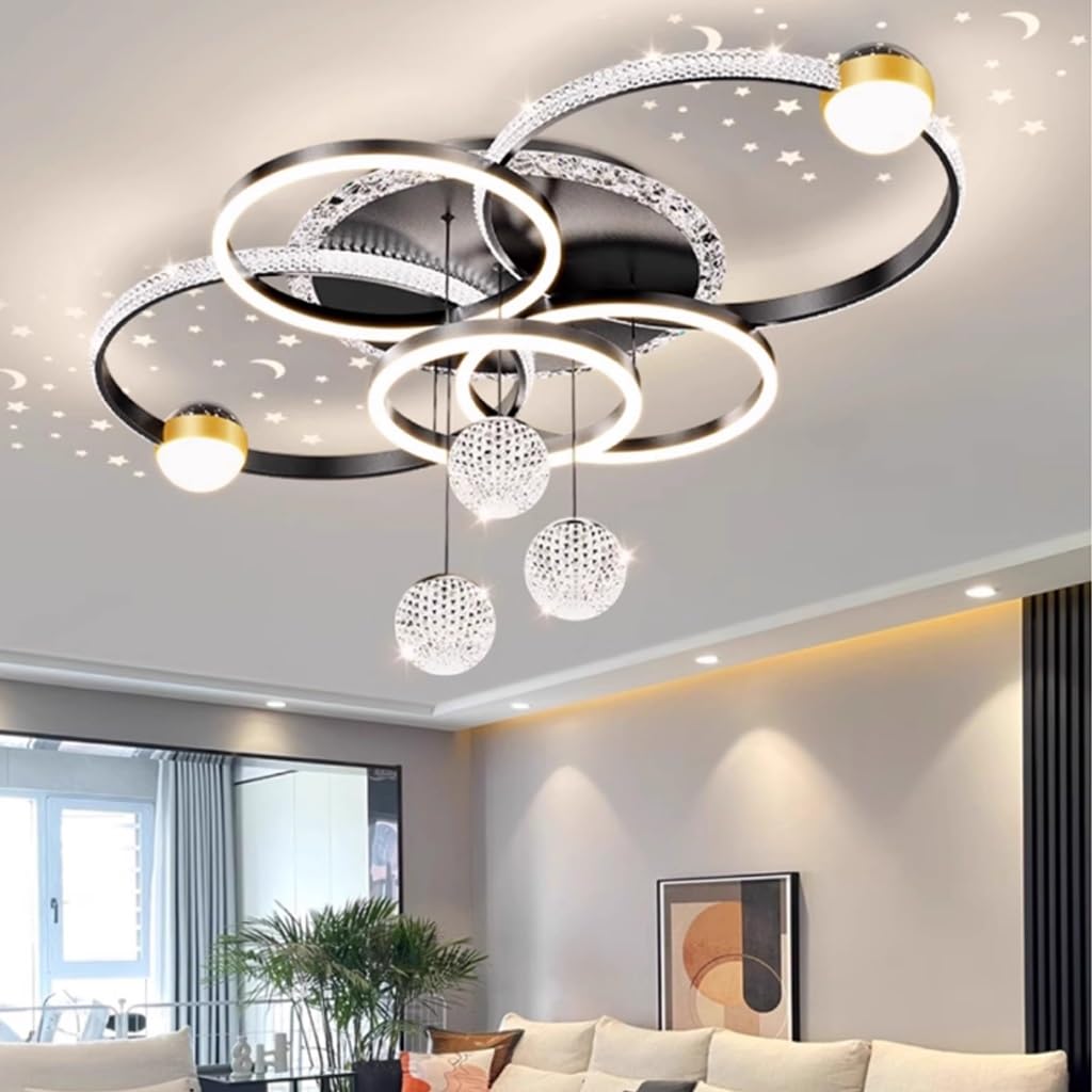 Circle Ceiling Light LED Dimmable Ceiling Lamp With Remote Control Modern Living Room Lamp Light Color/Brightness Adjustable Acrylic Round Bedroom Chandelier Dining Room Interior Lighting(Black)