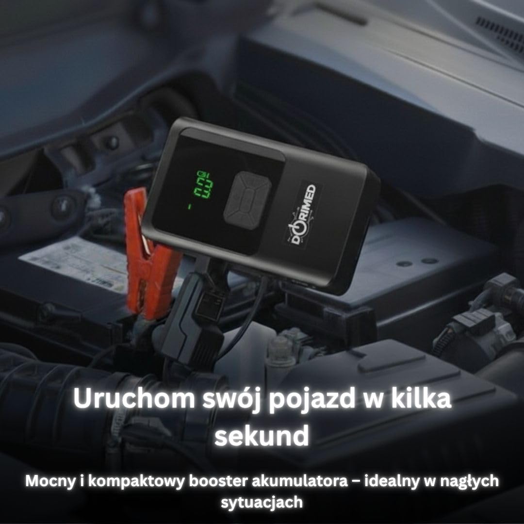 Wielofunkcyjny wzmacniacz akumulatora samochodowego, rozrusznik akumulatora 12 V, benzyna i olej napędowy, sprężarka powietrza, pompowanie opon, szybka ładowarka, oświetlenie LED i SOS, wyświetlacz