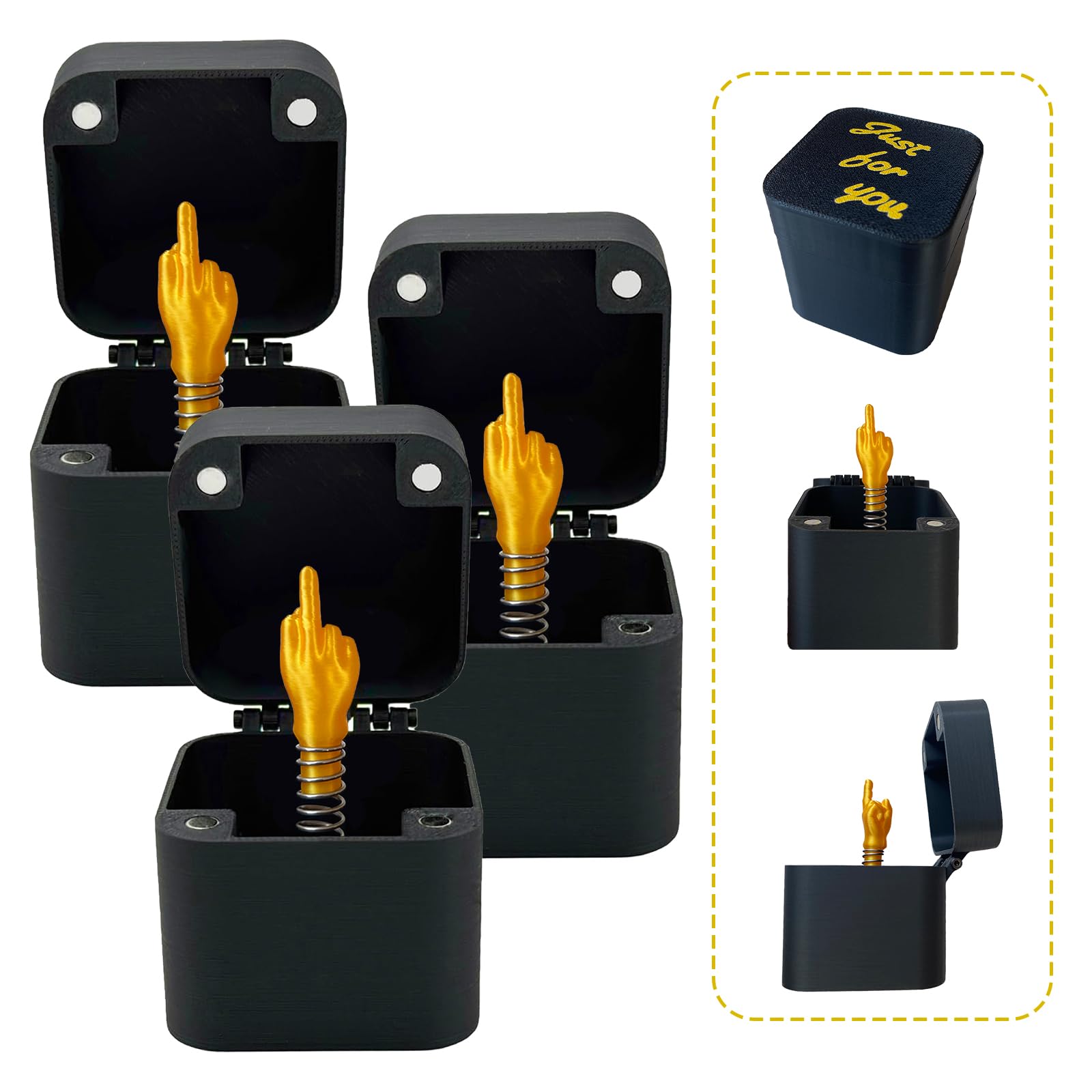 3Pc Middle Finger in a Box Pop-Up Surprise Prank Gift for Adults Spoof Hand Box for Office Desk or Home Decor Perfect Novelty Gift for Christmas and Special Occasions (3Pc, Golden)