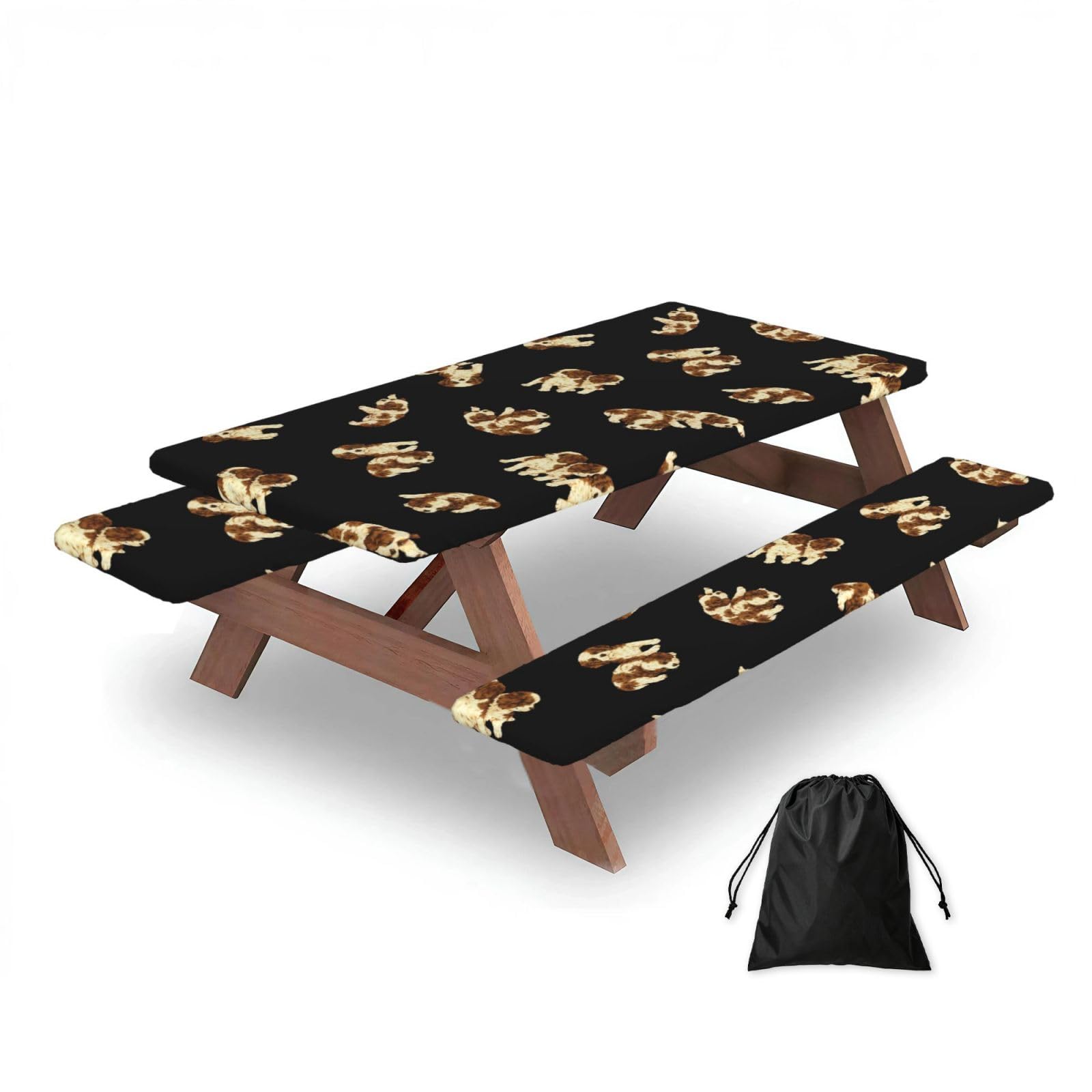 Dopklna As Picture Cavalier Puppy, Picnic Table Cover With Bench Covers -Waterproof Elastic Fitted Tablecloth For Garden Camping Patio 76X152cm
