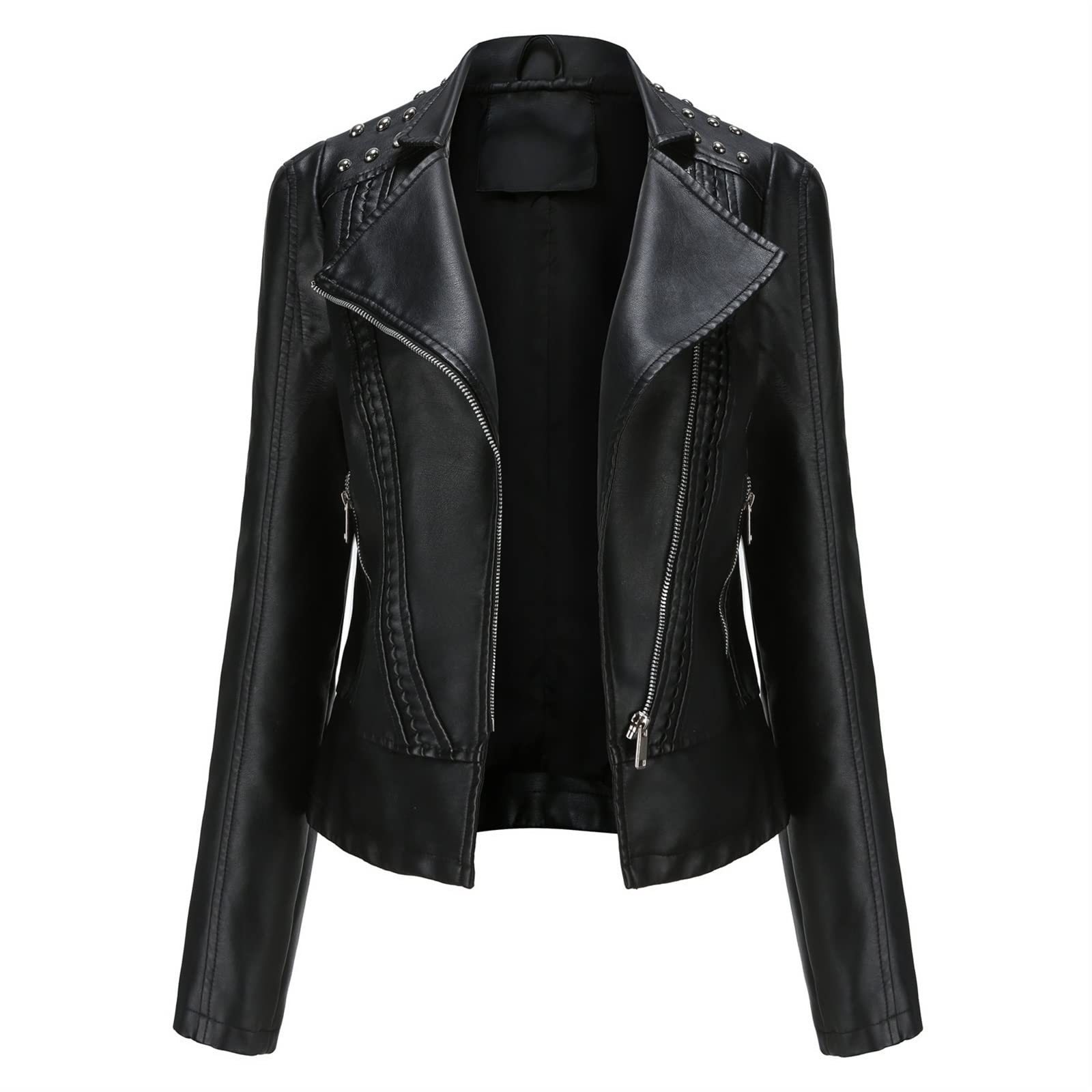 CIRCIR leather jacket Black Leather Jacket WomenRivet Moto Biker Zipper Jacket Ladies Spring Autumn Coat Female Motorcycle Wine Red Brown Beige XXL