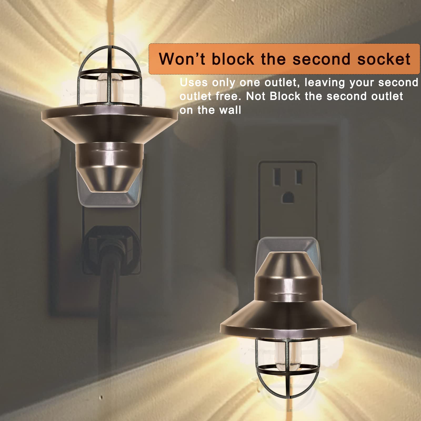 Nachtlichter zum Einstecken in die Wand: ETL-Nachtlichter, 6 Stück, mit Dämmerung bis Morgendämmerung, Vintage-Stil, rustikales Bauernhaus-Nachtlicht, 2700 K, für Küche, Flur, Schlafzimmer