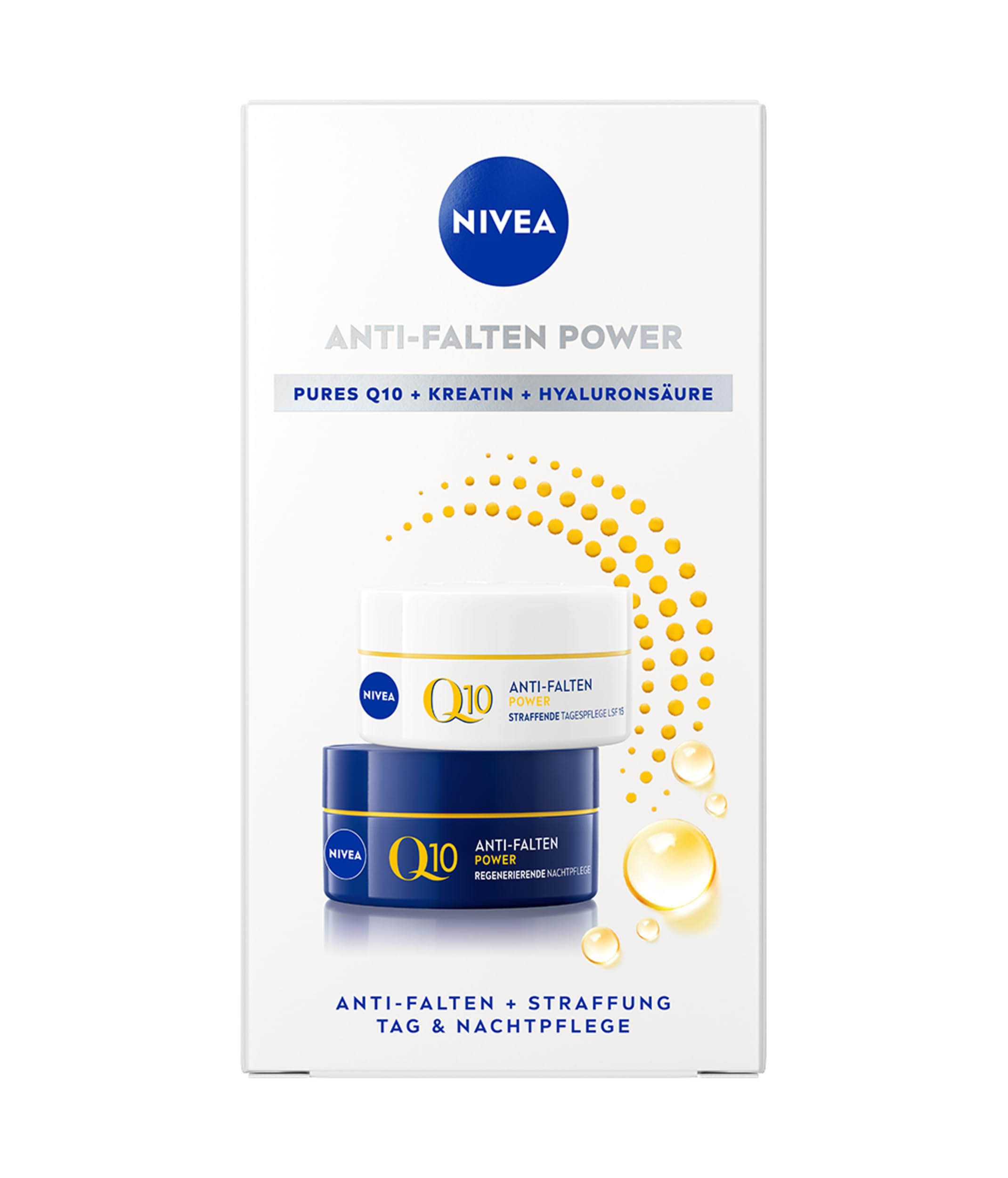 NIVEA Q10 Anti-Falten Power Gesichtspflege Set, Geschenkset mit LSF 15 Tagescreme (50 ml) und Nachtcreme (50 ml), Pflegeset mit Anti-Aging-Effekt