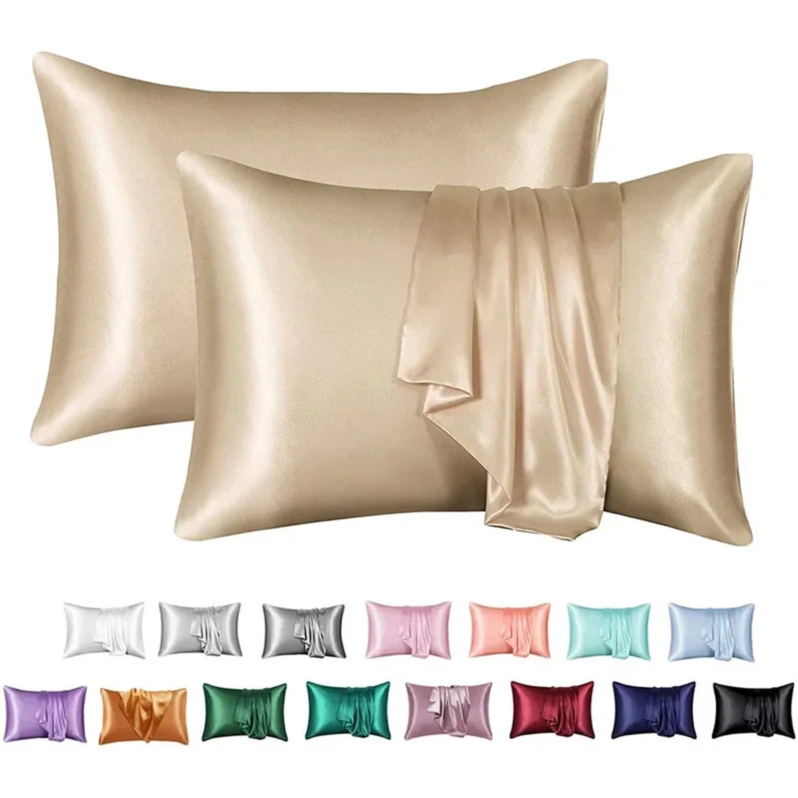 Federa Seta Cuscino Federe setose Federe morbide e Lisce for la Pelle Federe in Raso for la casa(Khaki,51x102cm(20x40in) 2pc)