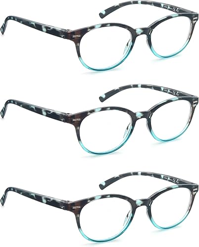 Gafas de lectura para mujeres y hombres, lectores 3.0, lentes redondos pequeños para leer con bisagra de resorte cómoda, ligeras, paquete de 3