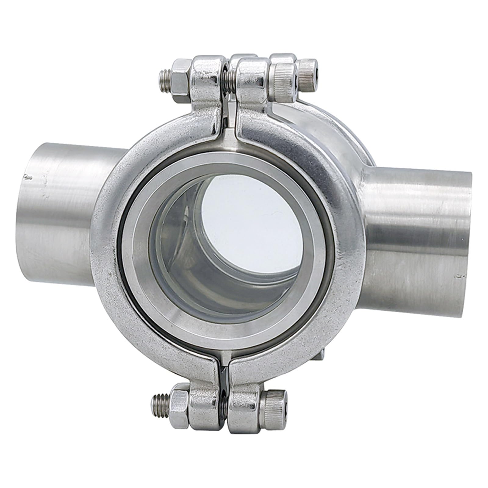 KACOME 304 Stainless Steel Sanitary Spherical Through The Sight Glass Quick-fit Live-Connect Four-Way Window Pipe Glass clamp Sight Glass((304 Welded) O.D. 19 * 1.5mm)