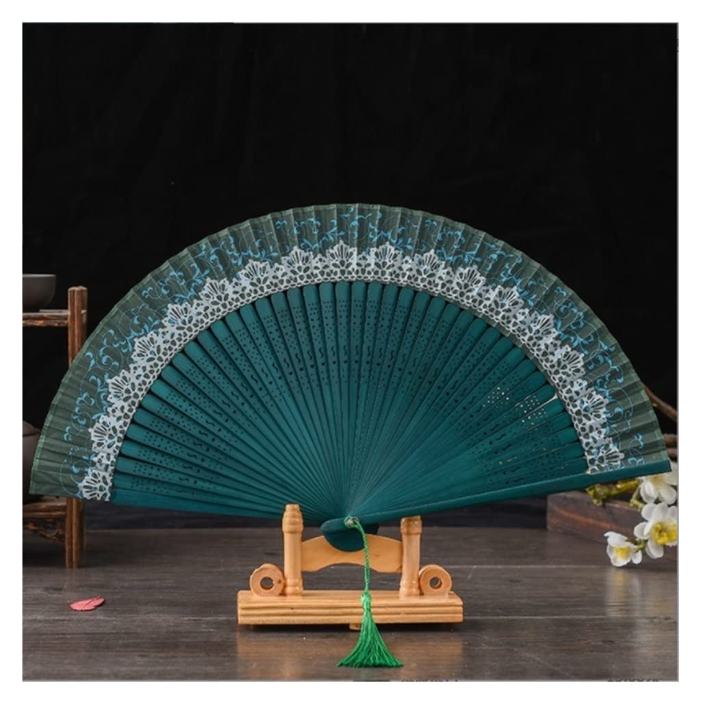 DANNMPX Display Fans Chinese Style Carved Bamboo Craft Fan Ancient Boutique Folding Silk Cloth Handmade Fans Hand Held(A6)
