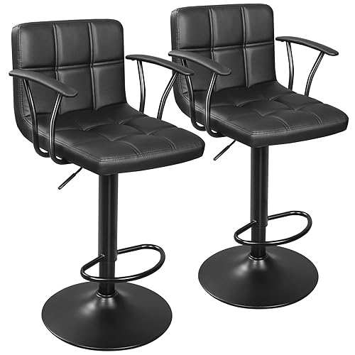 Bar Stools Set of 2, Armrest Adjustable Swivel Barstools with