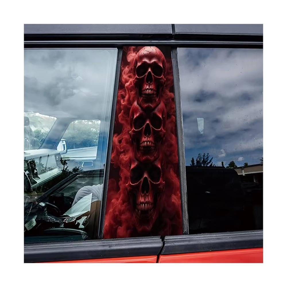 Bertdcx One Color Car Adhesive Waterproof Vinyl B Post Protective Stacked Red Skulls Glossy Stickers Auto Parts