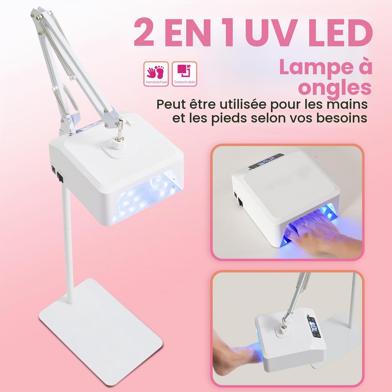 Lampe UV pour pieds 78 W sans fil Lampe de pédicure suspendue Lampe à ongles LED sur bras