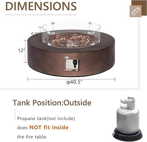 Miniatura 5 de COSIEST Mesa de centro para fogata de propano para exteriores con base redonda de bronce oscuro de 40.5 pulgadas, quemador de acero inoxidable de