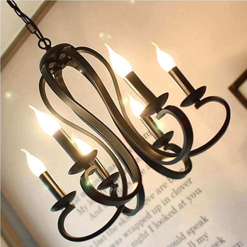 Retro Hanging Lamp Wohnzimmer Beleuchtung E14 * 6 Schmiedeeisen -Lampenkörper Verstellbares Höhenrestaurant Café Korridor Kronleuchter dekoratives Licht 62 cm, schwarz bequemes Jubiläum