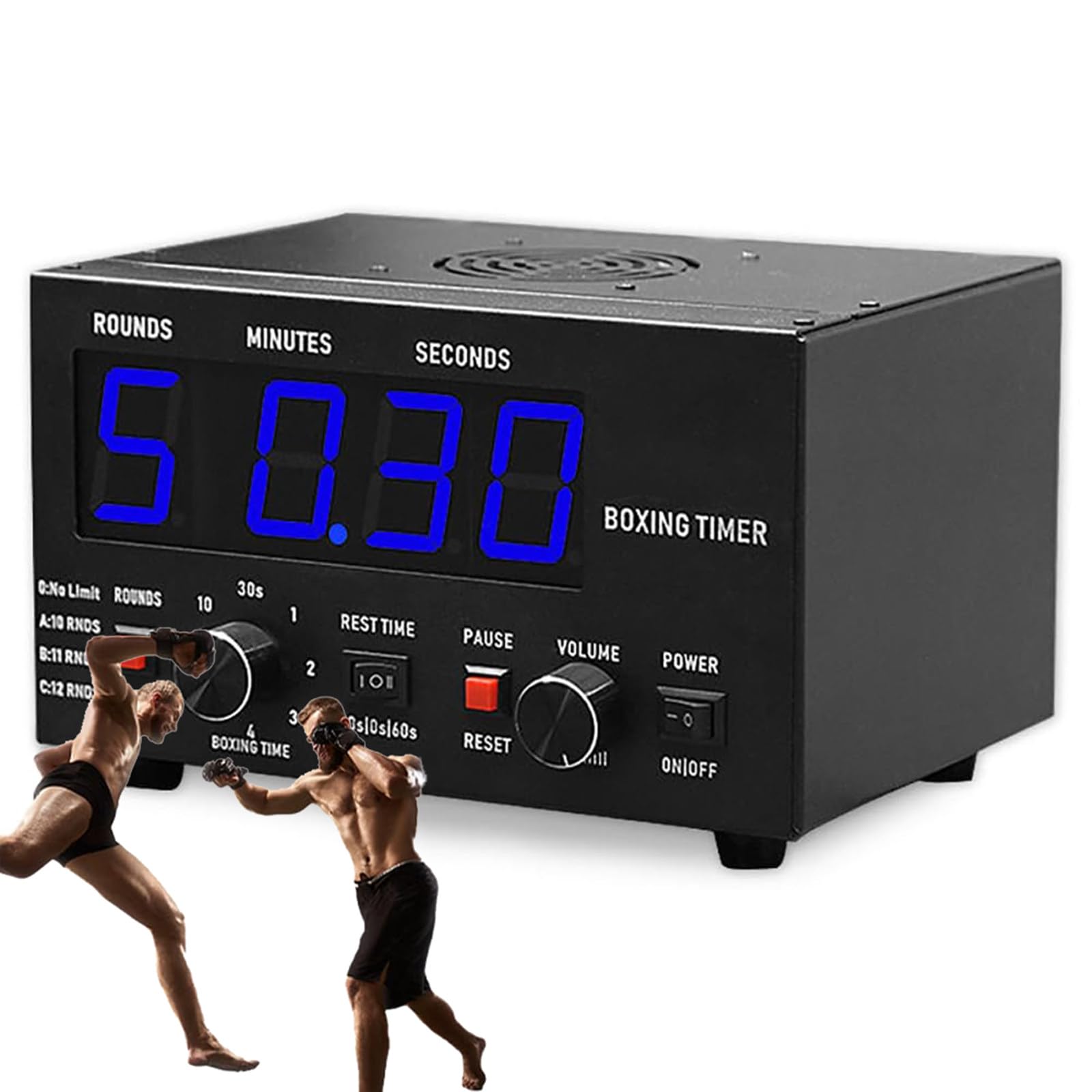 Timer digitale da palestra per allenamento di boxe e MMA, display a LED, volume regolabile, 1-12 giri di sfida, tempo di allenamento da 30 secondi a 10 minuti, riposo 0/30/60 secondi