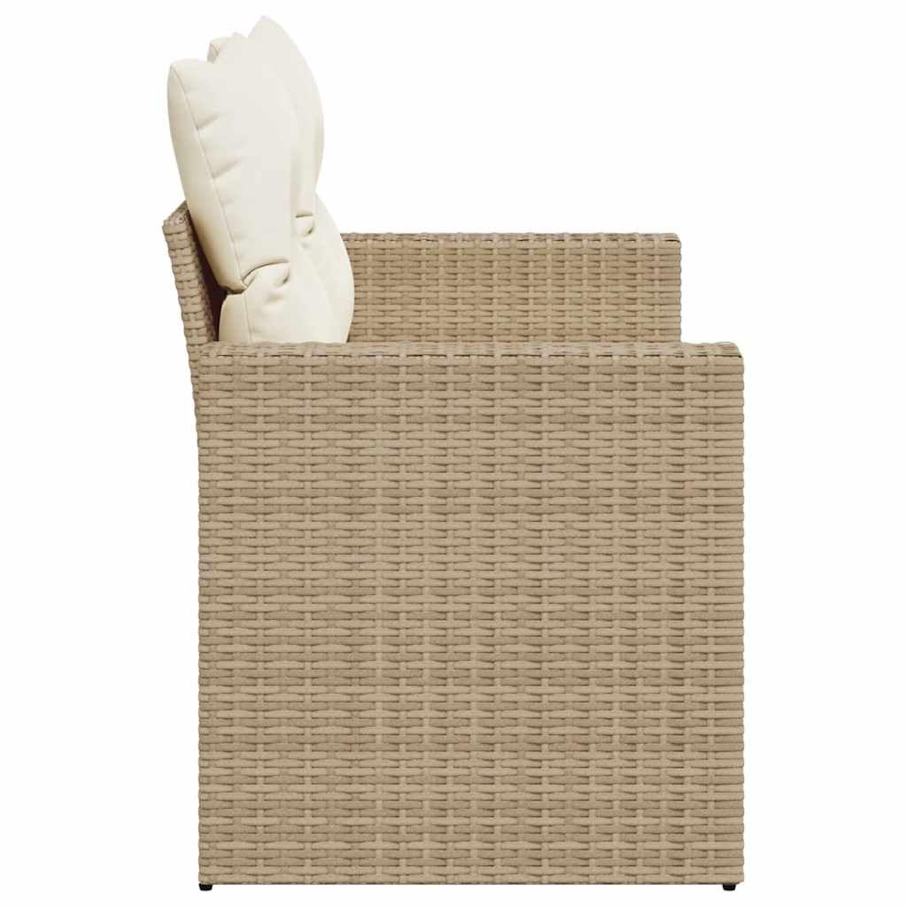 Sofá de jardín de 2 plazas, color beige, 131 x 62 x 69 cm, polirratán con cojines blancos cremosos, muebles modernos para balcón, terraza y jardín