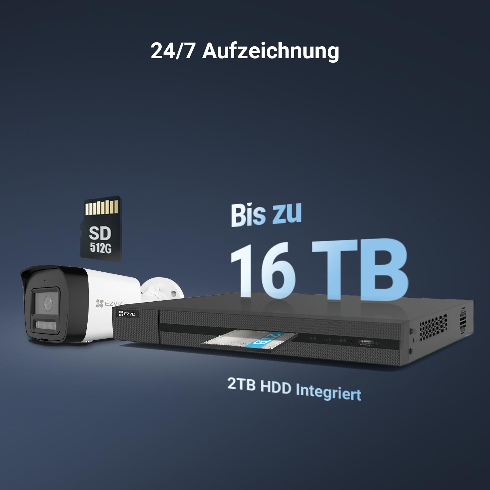 EZVIZ 4K Überwachungskamera aussen Sicherheitssystem, 4X 8MP PoE IP Kamera mit 2TB HDD NVR für 24/7 Aufzeichnung, Farbnachtsicht & Personen-/Fahrzeugerkennung, IP67, H3K PoE Kit