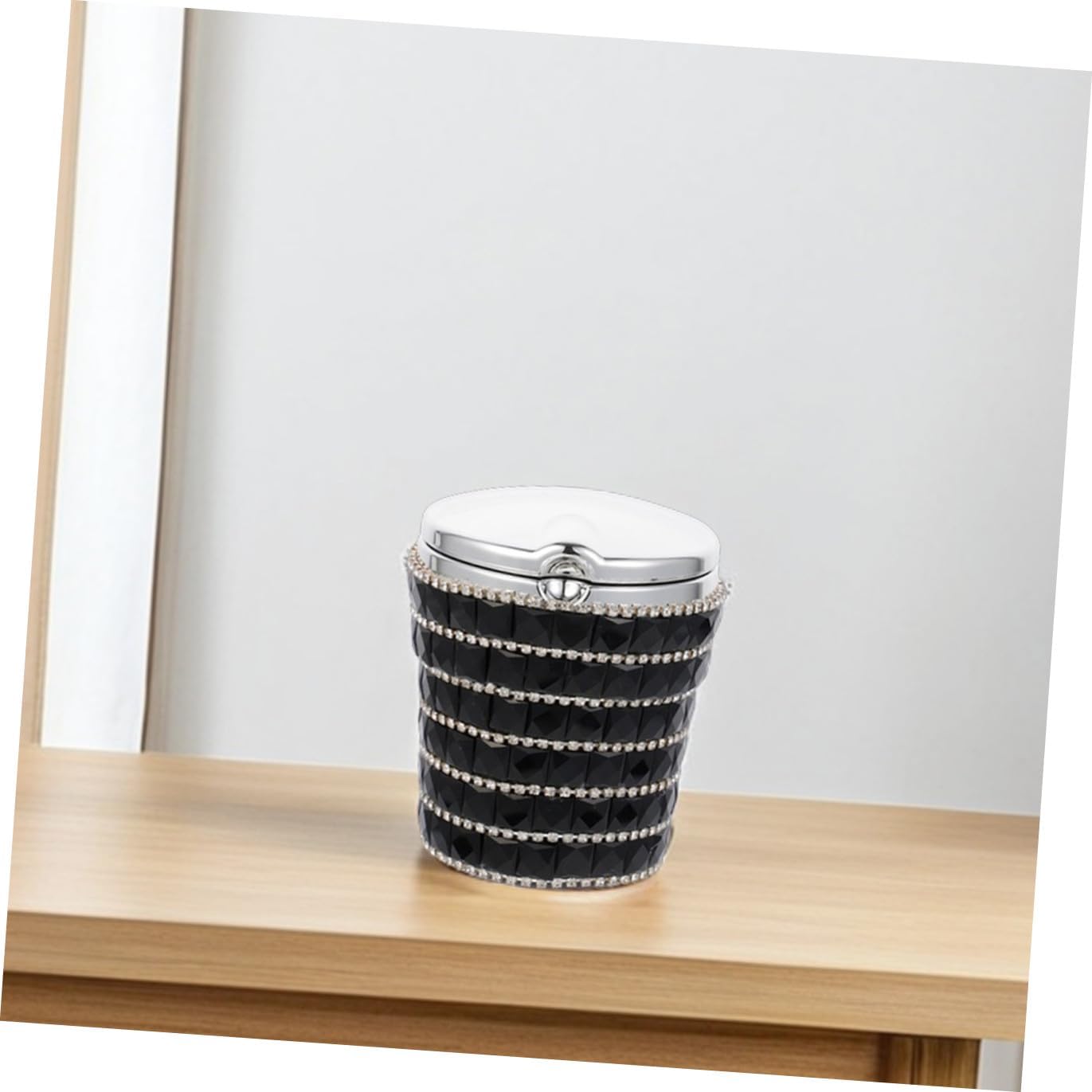 LED Car Ashtray with Lid, Stylish Black Plastic Rhinestone image 5