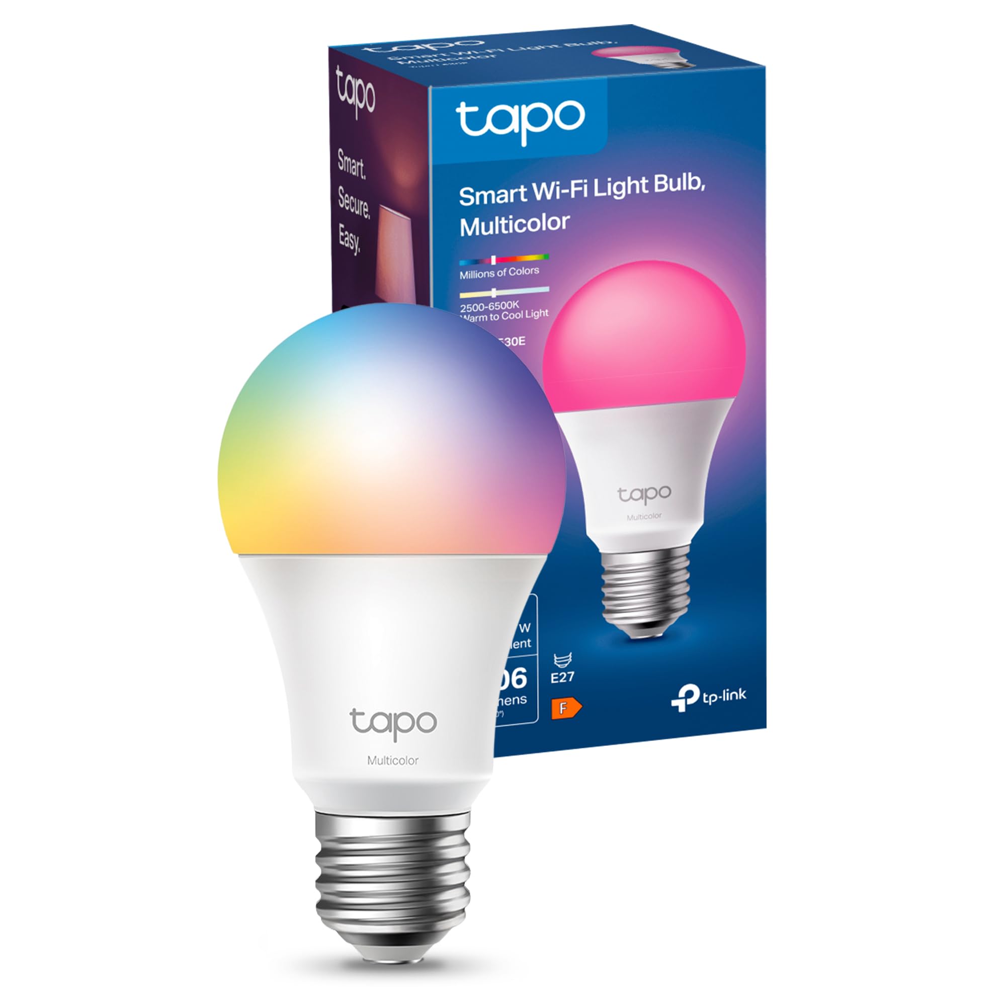 Tapo L530EA E27 Smart Bulb, Alexa Light Bulb, WiFi Smart Light Bulb, Multicolour, Dimmable, 8.3W (60W), Schedule and Timer