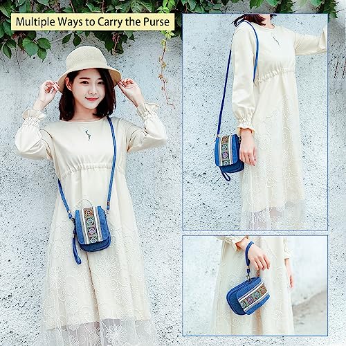 Image of Goodhan Embroidery Canvas Crossbody Bag Cell phone Pouch Coin Purse for Women