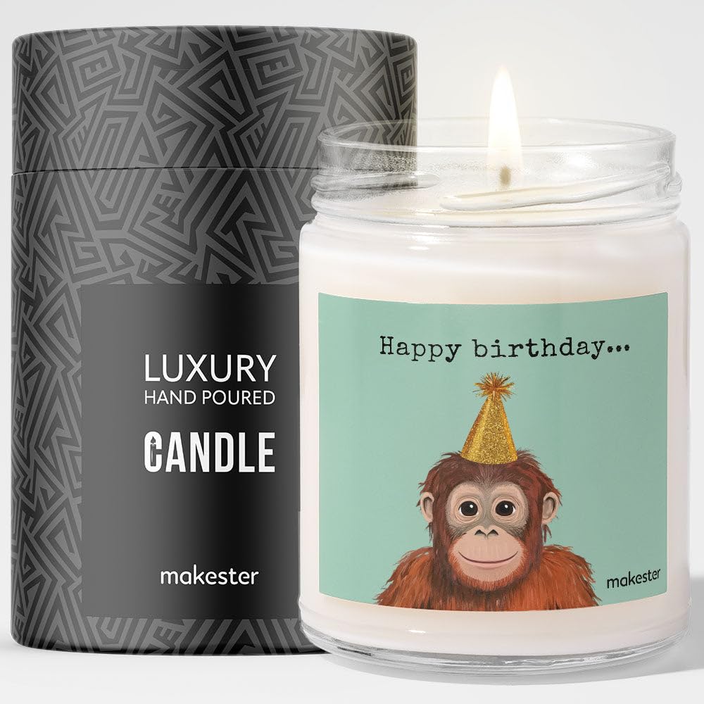 Makester White Orangutan Gifts - Luxury Soy Wax Candle - Vanilla, Jasmine, Sugared Almond