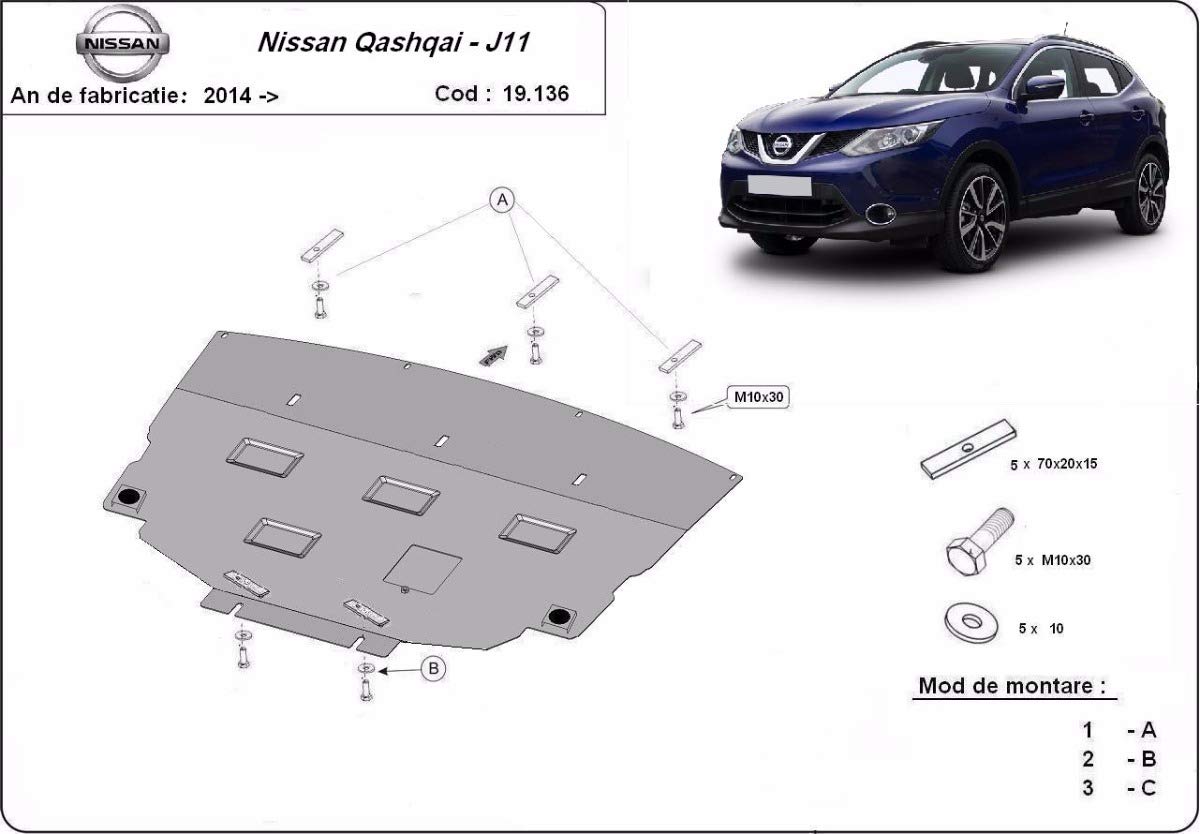 Protezione motore in metallo compatibile con Nissan Qashqai J11 - (2013-2021)