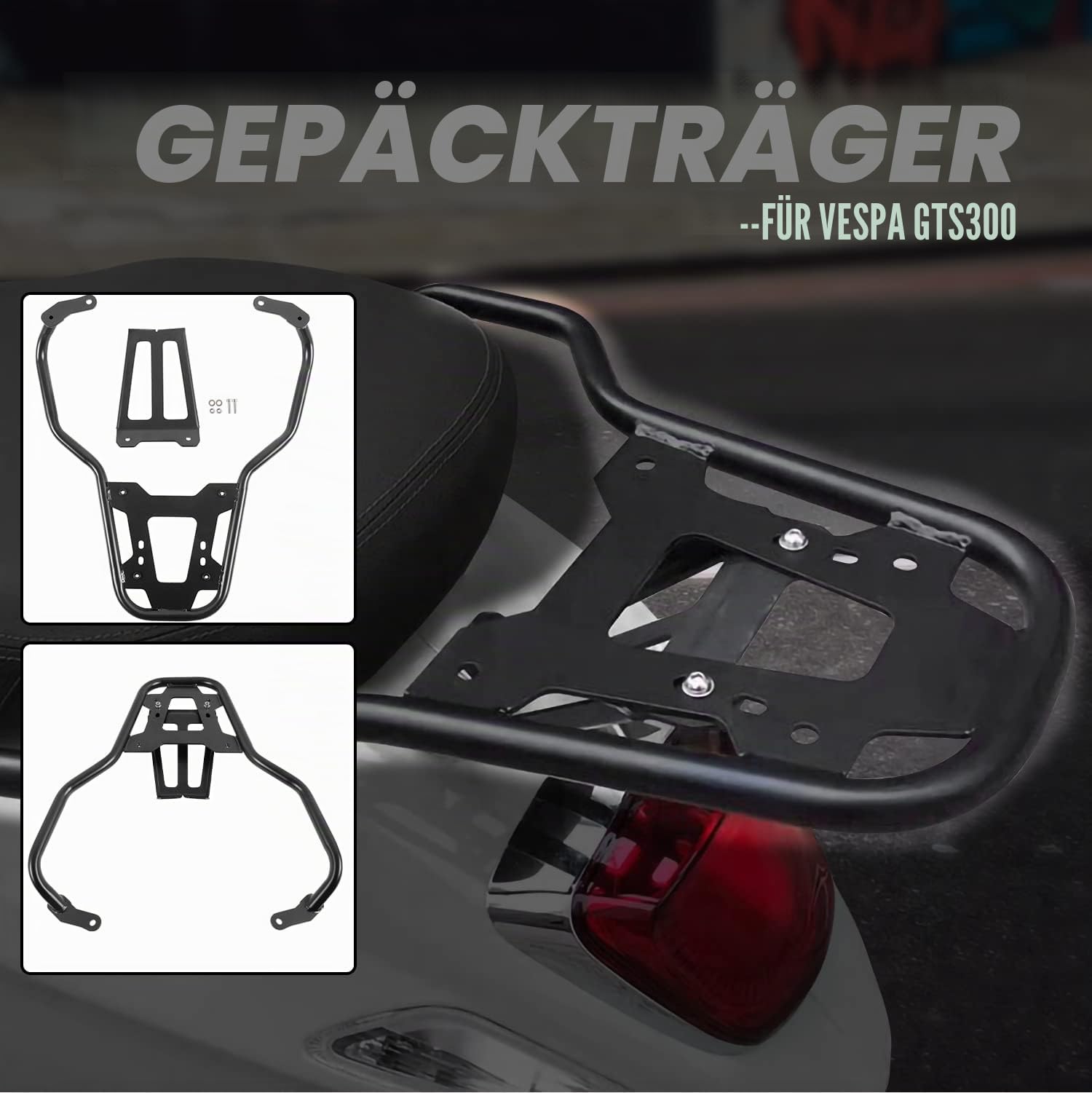 Motorrad Gepäckträger Hinten für Vespa GTS300 300 GTS, Roller Regalträger Hinterradgepäckträger Top Case Halterung Beifahrer Haltegriff